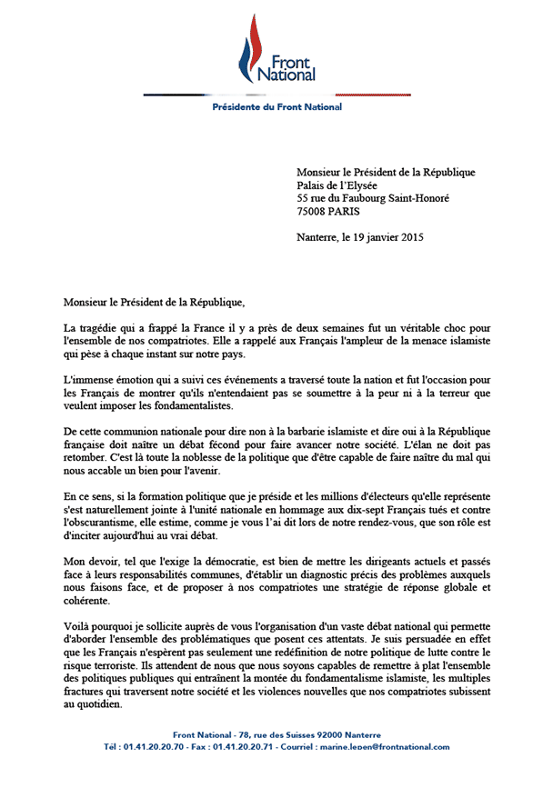 Télécharger la lettre adressée au président de la République