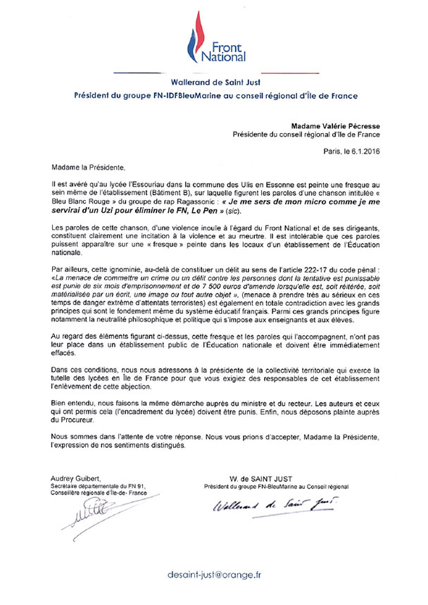 Communiqué de Wallerand de Saint Just