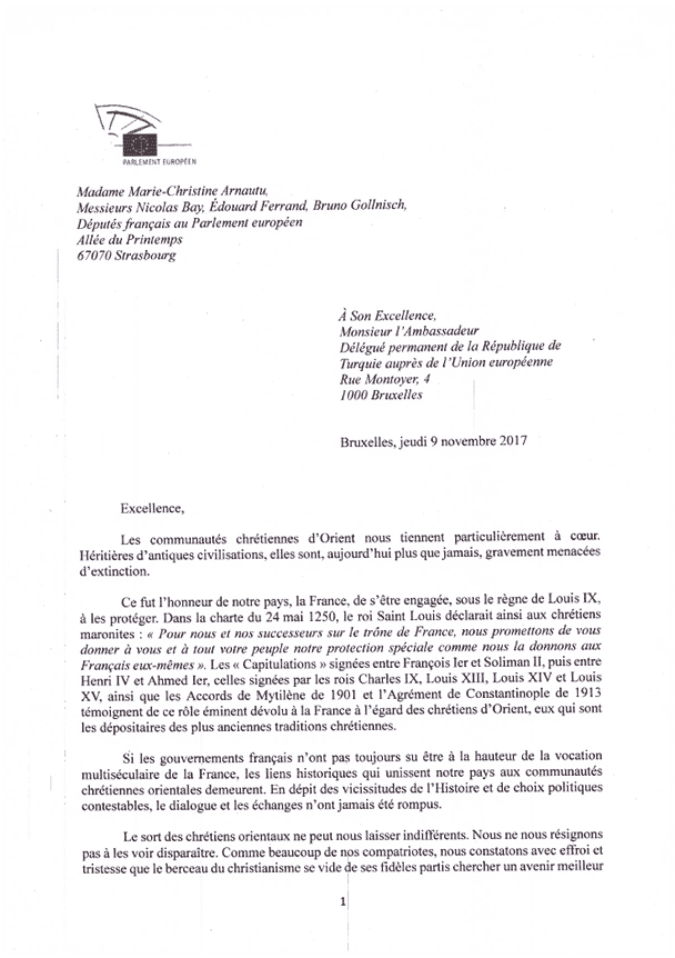 Lettre ouverte au Délégué permanent de Turquie auprès de l’UE sur les communautés chrétiennes de Turquie