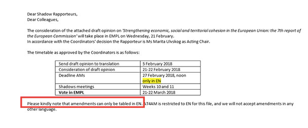 Parlement européen : un Député français ne peut plus amender...en français !